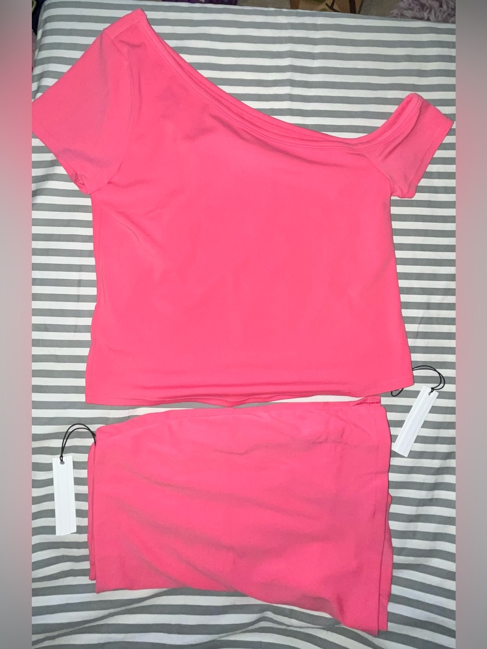 Paragon Reluna Full Length One Shoulder Top + Ace Mid-Rise Mini Skort in Rose M